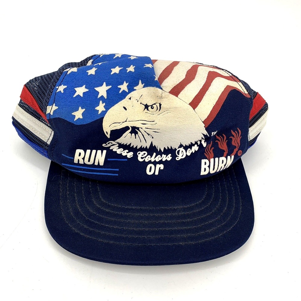 Rare Vintage 3 Stripe These Colors Dont Run Or Burn Eagle American Flag Snapback